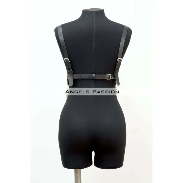 Zincir Detaylı Şık Deri Göğüs Harness, Büstiyer Harness, Deri Göğüs Harness- Brf1399