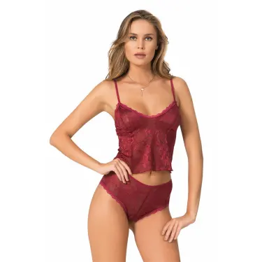 Bordo Jakarlı Babydoll Şort Takımı