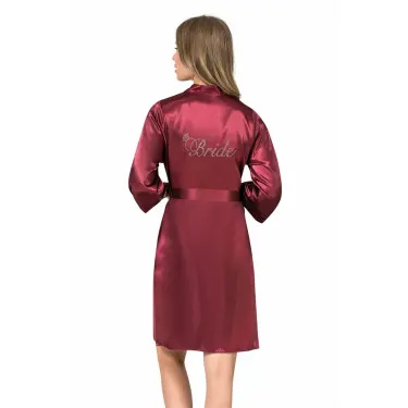 Bordo Kısa Saten Bride Sabahlık