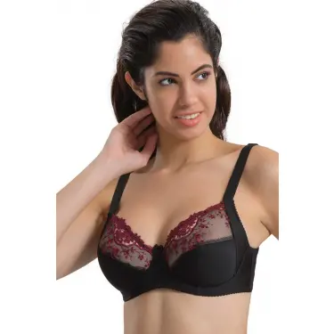 BORDO SİYAH MI Emay 136 B Balenli Toparlayıcı Dantelli Sütyen