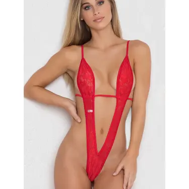 Büyük Beden Kadın Kırmızı Dantel Fantezi Gecelik Babydoll