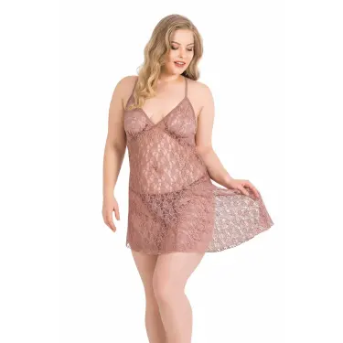 Büyük Beden Vizon Kısa Tül Gecelik