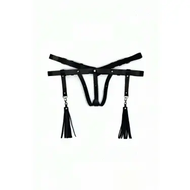 Deri İç Giyim Püsküllü Tanga Harness - Brf439