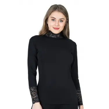 Derya Kurşun Balıkçı Yaka Dantelli Kadın Tişört 278