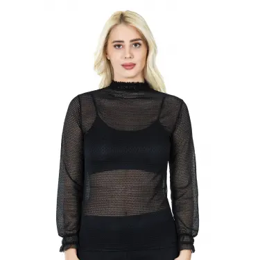 Derya Kurşun Balıkçı Yaka File Transparan Detaylı Kadın Atlet 146