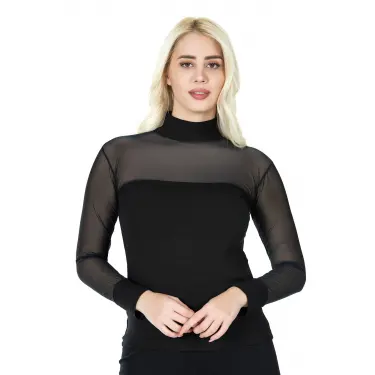 Derya Kurşun Balıkçı Yaka Transparan Kadın Tişört 296