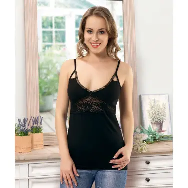 Derya Kurşun Dantel Detaylı İp Askılı Kadın Atlet 167