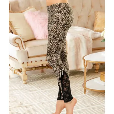 Derya Kurşun Dantel Paça Leopar Kadın Tayt 436