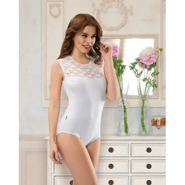 Derya Kurşun Sıfır Kol Bisiklet Yaka Dantelli Body 344