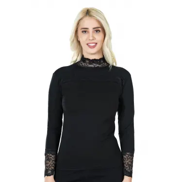 Derya Kurşun Uzun Kol Balıkçı Yaka Dantelli Kadın Tişört 241