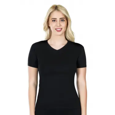 Derya Kurşun Yarım Kol V Yaka Kadın Tişört 227