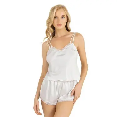 Ekru Saten Şort Takımı 9210