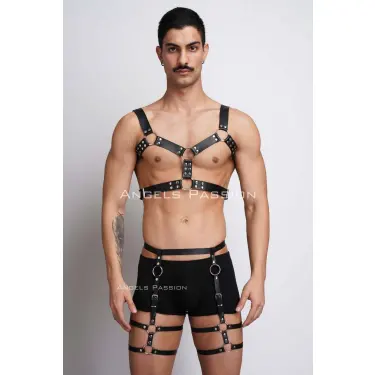 Erkek  Deri Göğüs Harness Ve Bacak Harness Takım - Brfm195
