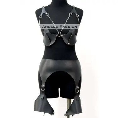 Erotik Deri Jartiyer Harness Takım, Kadın Fantezi İç Giyim - Brf1220