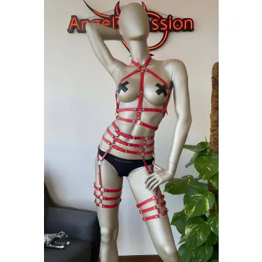 Fantazi İç Giyim Modelleri Kırmızı Deri Fantezi Giyim - Brf524