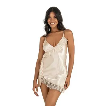 Fildişi Kısa Saten Gecelik 8229