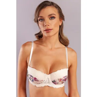 Gitana  Half Push Up Bra,çiçekli Ekru Straplez Konforlu Ve Şık Sütyen