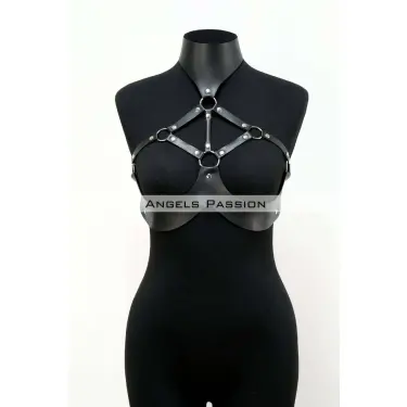 Göğüsleri Açık Deri Fantezi Giyim, Deri Göğüs Harness - Brf1237