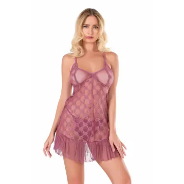 Gül Kurusu Kısa Tül Gecelik