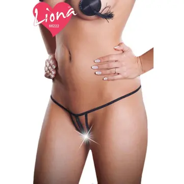 İpli Bayan Siyah Seksi Tanga