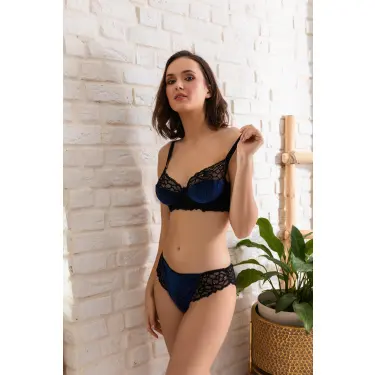 KADİFE SÜTYEN VE SLİP KÜLOT TAKIM LACİVERT (MGP32141)