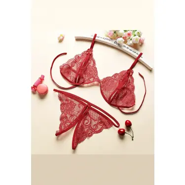 Kadın Bordo Dantelli Sütyen Külot Takımı