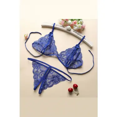 Kadın Mavi Dantelli Sütyen Külot Takımı