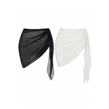 Kadın Siyah Beyaz Transparan Belden Bağlamalı Pareo 2li