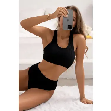 Kadın Siyah Çapraz Sırt Detaylı Iç Çamaşır Takımı