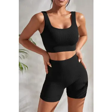 Kadın Siyah Kalın Askılı Yüksek Bel Şortlu Gecelik Takımı