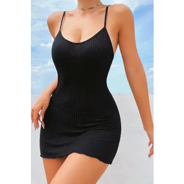 Kadın Siyah Kaşkorse Ince Askılı Şık Gecelik