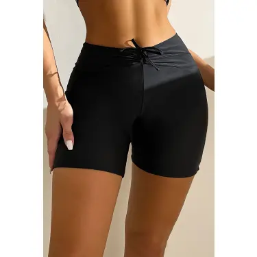 Kadın Siyah Önden Bağcıklı Deniz Şortu