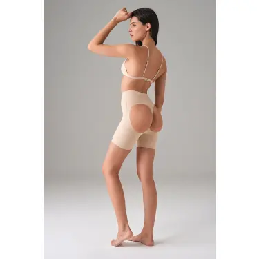 Kadın Ten Dikişsiz Popo Açık Kalça Dikleştirici Kısa Tayt Şort 8303