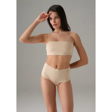 Kadın Ten Dikişsiz Yüksek Bel Marka Baskılı Slip 7003