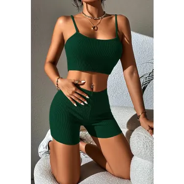 Kadın Yeşil Şortlu Kaşkorse Gecelik Takım