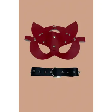 Kımızı Maske Ve Siyah Çivili Tasma 2 Li Set 800236
