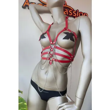 Kırmızı Deri Harness Fantazi Giyim