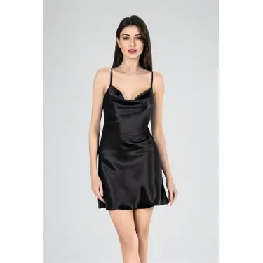 Kısa Gecelik Degaje Siyah 7740
