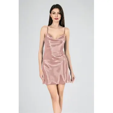 Kısa Gecelik Degaje Yaka Vizon 7740