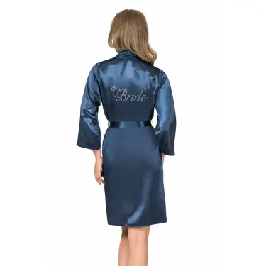 Lacivert Kısa Saten Bride Sabahlık