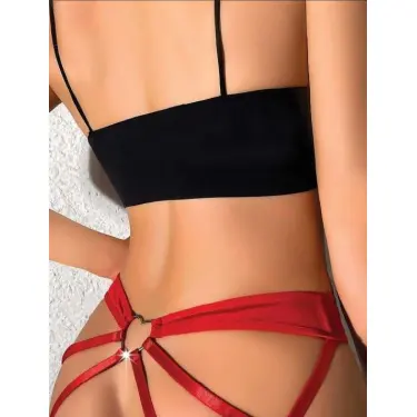 LYYN Arias Closet Arkası Şeritli Kalp Metal Aksesuarlı Fantezi Kırmızı String Tanga