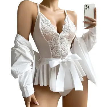 LYYN Arias Closet Beyaz Dantel İşlemeli Kurdelalı Fantezi Tül Babydoll