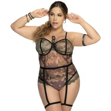 LYYN Arias Closet Büyük Beden Dantel İşlemeli Fantezi Body Asker Kostümü