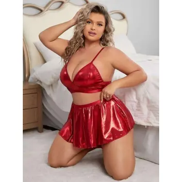 LYYN Arias Closet Büyük Beden Kırmızı Deri Etekli Fantezi Kostüm