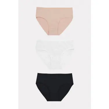 LYYN Arias Closet Büyük Beden Pamuklu Siyah Beyaz Ten Rengi 3lü Külot