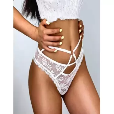 LYYN Arias Closet İp Detaylı Dantelli Fantezi Beyaz String Tanga