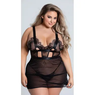 LYYN Arias Closet Özel Tasarım Büyük Beden Göğüs Altı Şeritli Askılı Fantezi Gecelik