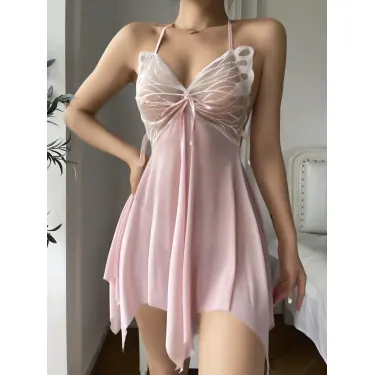 LYYN Arias Closet Pembe Kelebek İşlemeli Tül Fantezi Gecelik