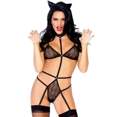 LYYN Arias Closet Siyah Bant Detaylı Fantezi Sütyenli Jartiyer Takımı