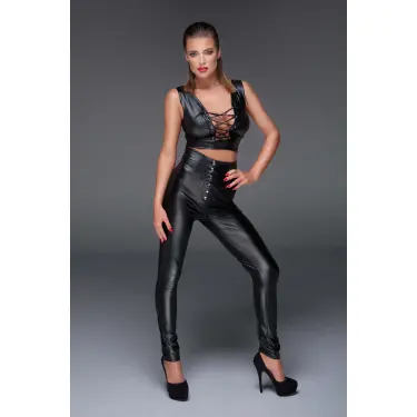 LYYN Arias Closet Siyah Dekolteli Fantezi Deri Tulum